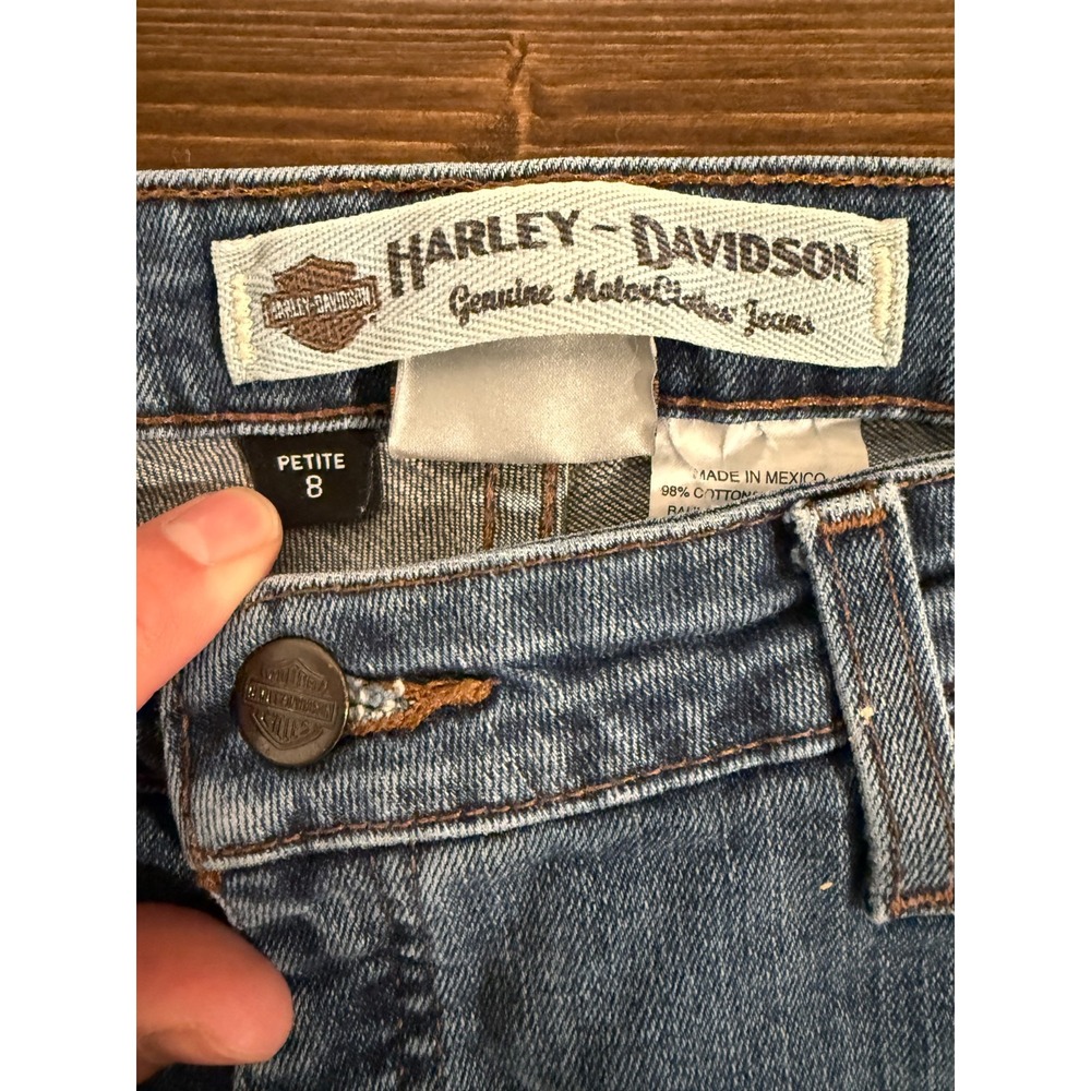 Harley Davidson Straight Jeans Women's 8 Petite Blue Denim Stretch Medium‎ Wash - Picture 3 of 11